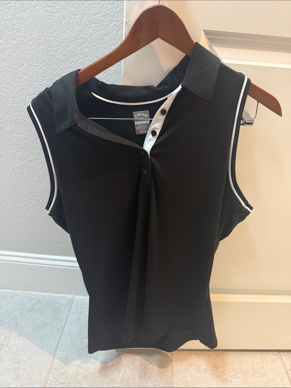 Callaway Black Sleeveless Polo with White Trim
